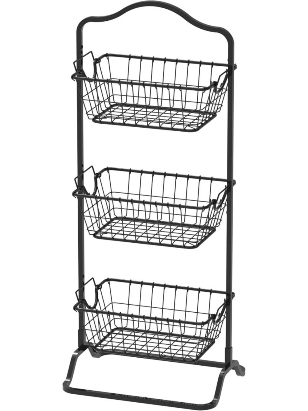 Stylish 3-Tier Wire Fruit Basket Stand - Modern Kitchen Organizer, Black
